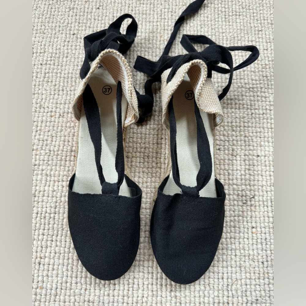 Black and cream espadrilles.  Never worn. Size 37 (6.5 US).